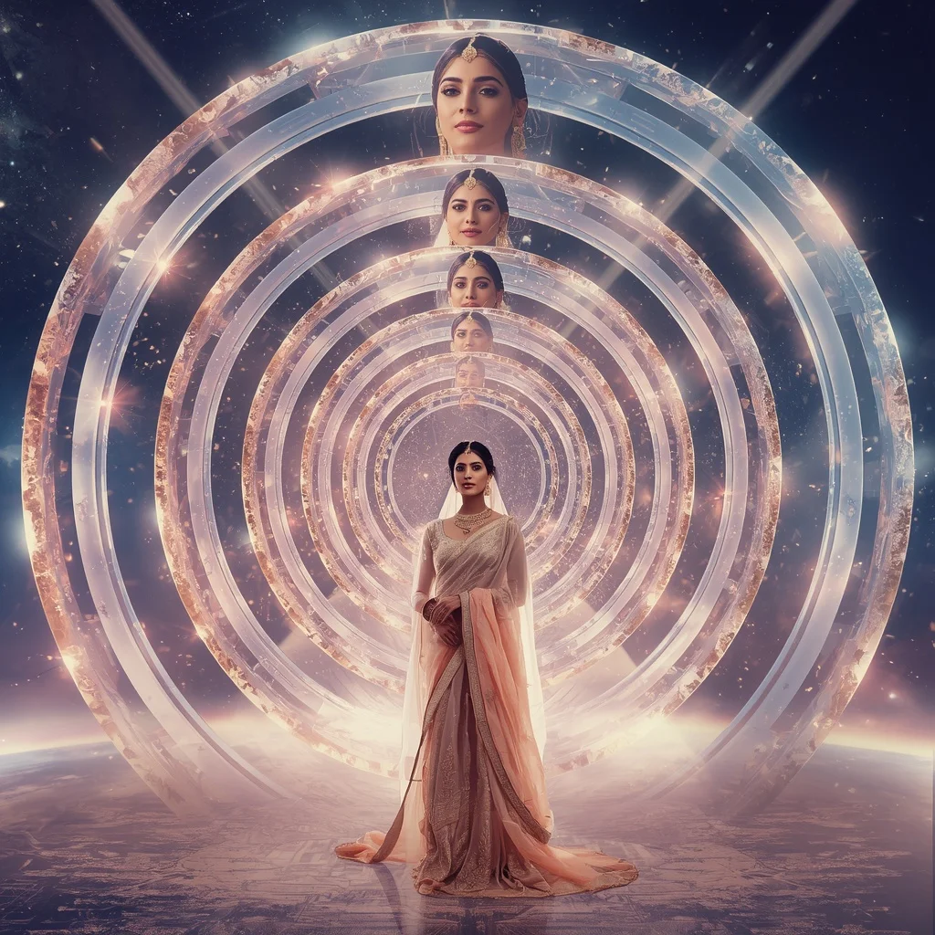 Festive Pastel Saree Celestial Crystal Stargate Kingdom Collage Premium | Ai Prompt For Reels