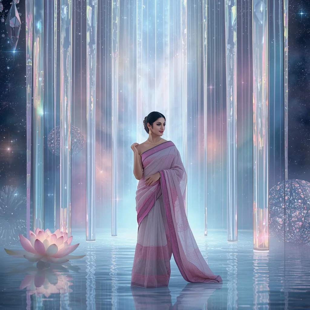Festive Pastel Saree Crystal Aurora Infinity Waterfall Collage Luxury | Best Prompt Ai For Girl