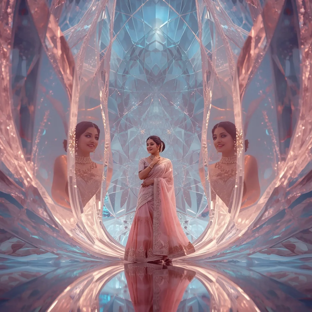 Festive Pastel Saree Crystal Celestial Lotus Cathedral Collage Premium | Ai Prompt For Social Media