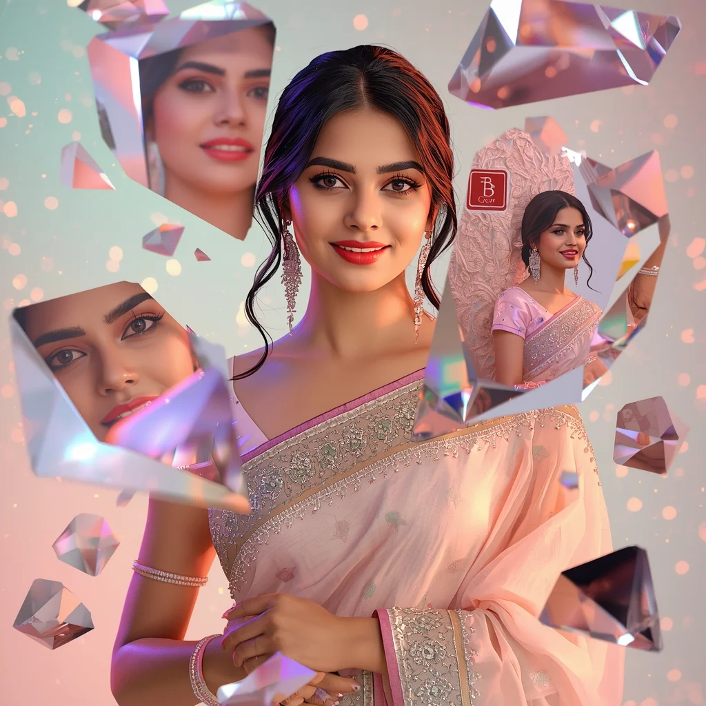 Festive Pastel Saree Crystal Glow Fragment Collage Luxury Cinematic | Saree Prompt Text To Image