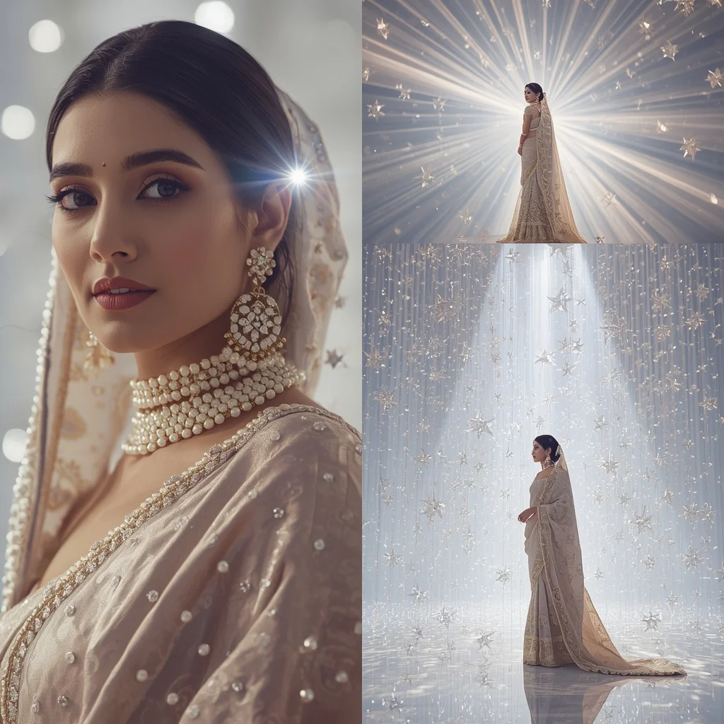 Festive Pastel Saree Crystal Sun Cathedral Realm Collage | Chatgpt Prompt