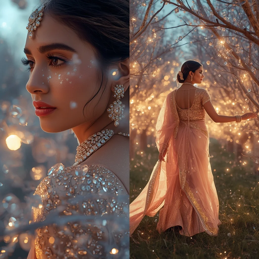 Festive Pastel Saree Diamond Comet Orchard Collage | New Instagram Trend Prompt For Girl Love Copy And Paste