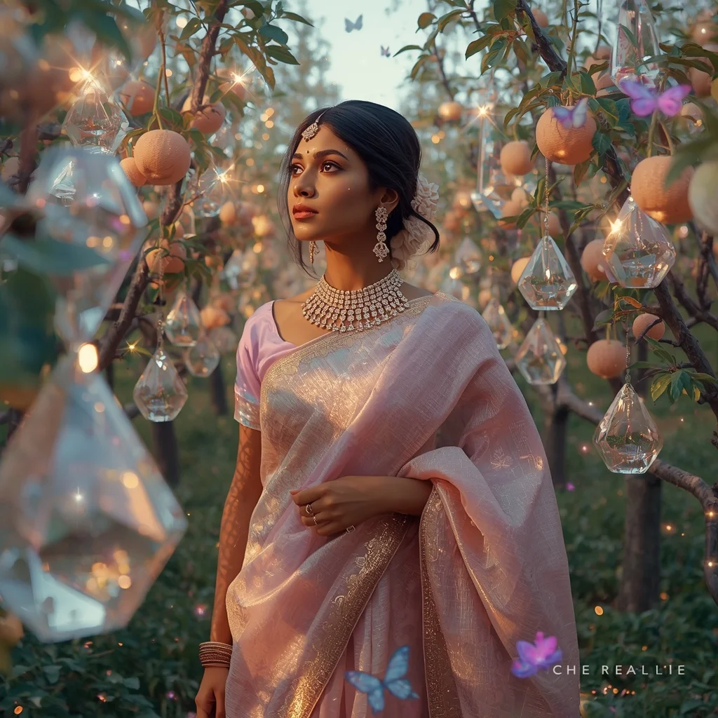 Festive Pastel Saree Diamond Crystal Star Orchard Collage Luxury | Prompt Ai For Girl Aesthetic