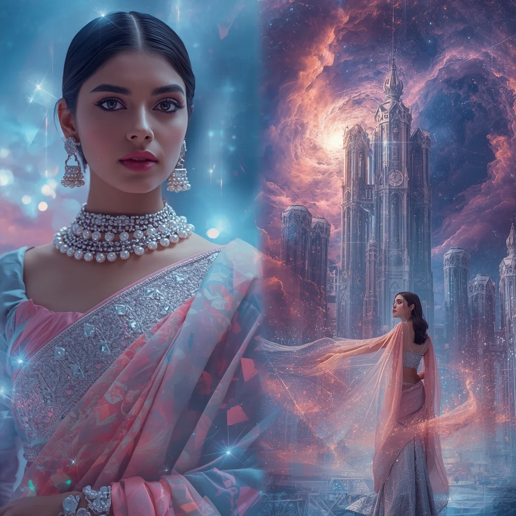Festive Pastel Saree Diamond Nebula Clocktower Realm Collage | Prompt Chatgpt