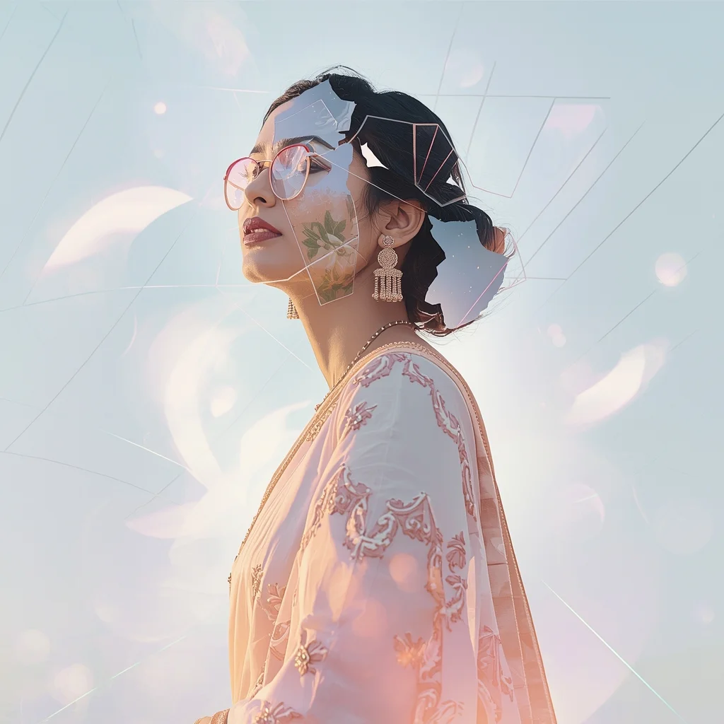 Festive Pastel Saree Double Exposure Ripple Grid Breakdown Collage | Indian Girl Artistic Digital Wave Aesthetic Cinematic Viral Prompt | Saree Prompt For Gemini Ai