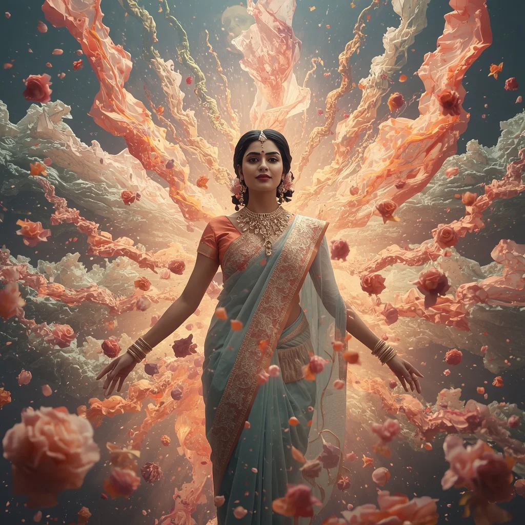 Festive Pastel Saree Energy Aura Dream Bloom Collage Cinematic | New Instagram Trend Prompt For Girl Aesthetic