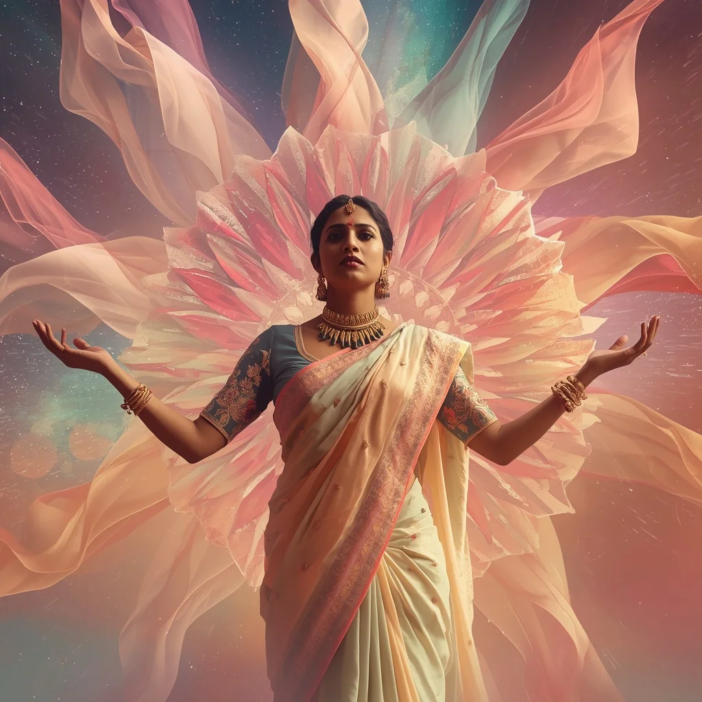 Festive Pastel Saree Energy Aura Galaxy Bloom Collage Cinematic | Ai Image Prompt