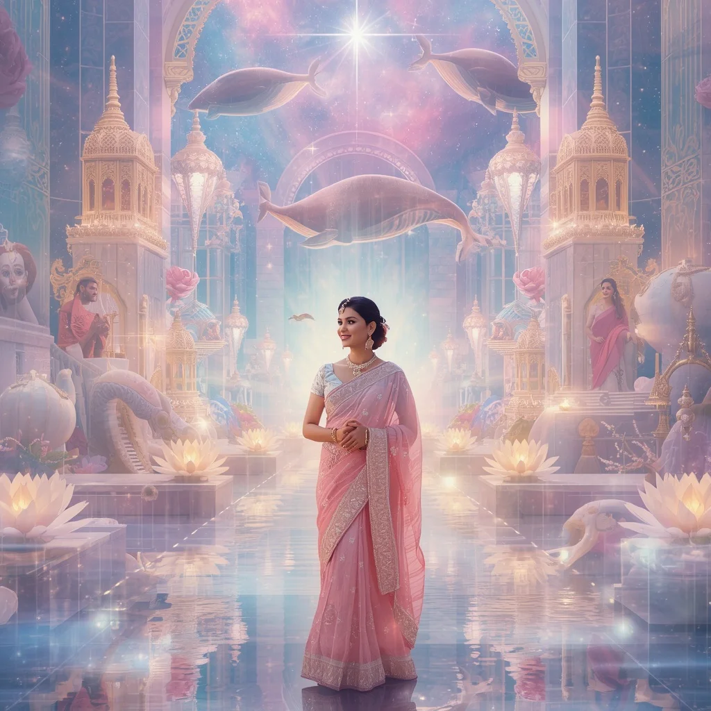 Festive Pastel Saree Eternal Aurora Crystal Infinity Empire Collage Luxury | Gemini Ai Photo Prompt Copy Paste