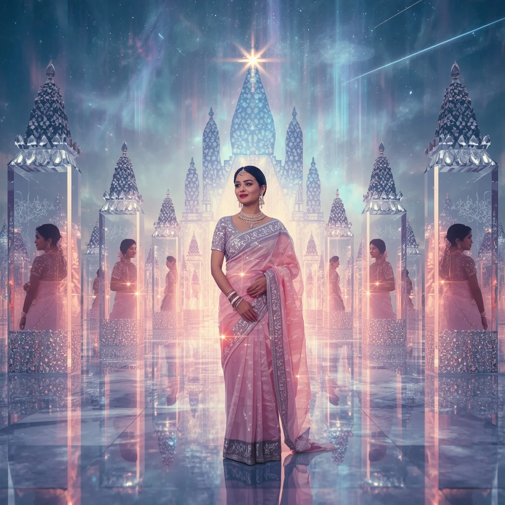 Festive Pastel Saree Eternal Crystal Aurora Supremacy Collage Luxury | Gemini Ai Prompt