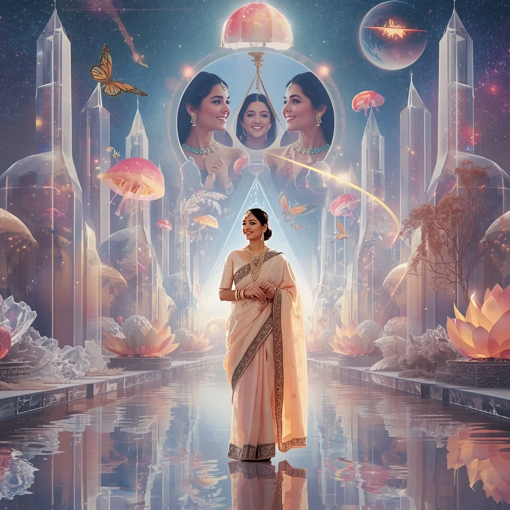 Festive Pastel Saree Eternal Crystal Celestial Infinity Realm Collage Luxury | Desi Girl Ai Prompt