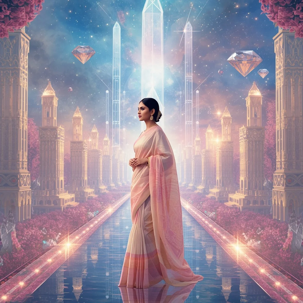 Festive Pastel Saree Eternal Diamond Aurora Heavenly Empire Collage Cinematic Luxury | Art Ai Prompt