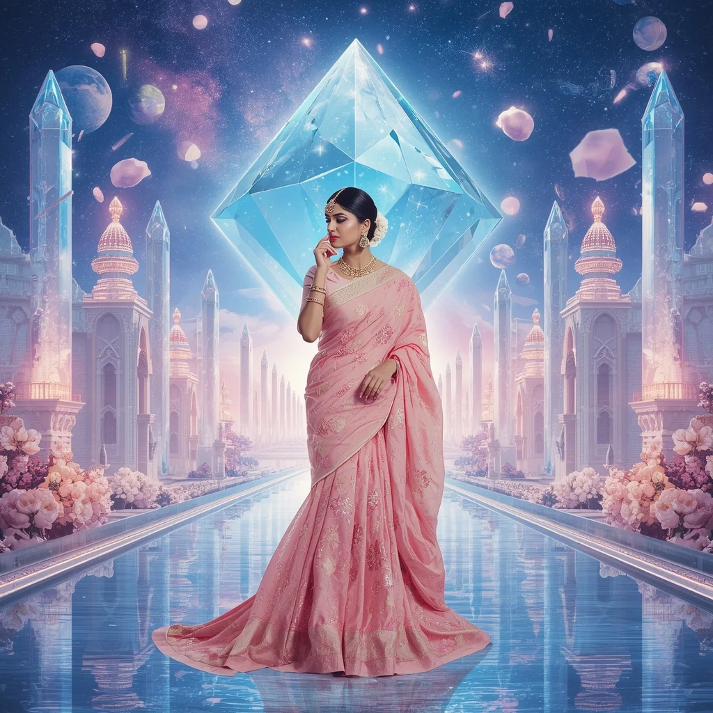 Festive Pastel Saree Eternal Diamond Celestial Empire Grand Finale Collage Cinematic Luxury | New Instagram Trend Prompt For Girl Aesthetic