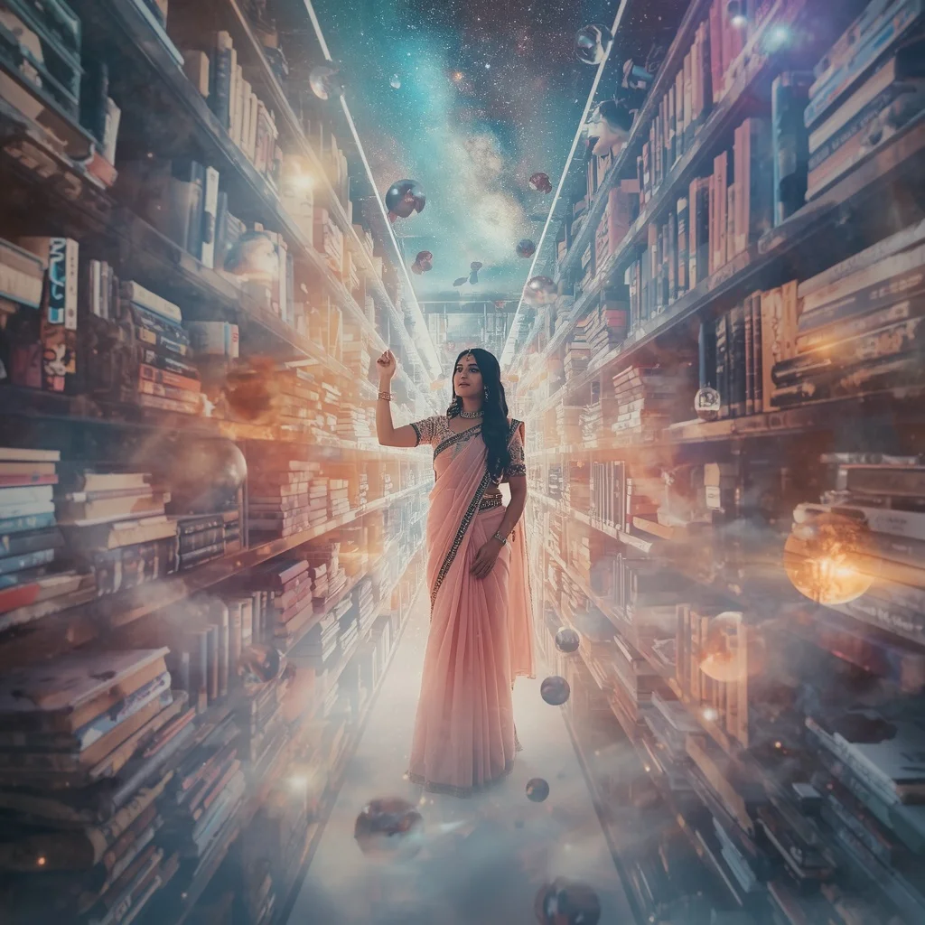 Festive Pastel Saree Floating Crystal Nebula Dream Archive Collage Cinematic | Gemini Ai Prompt