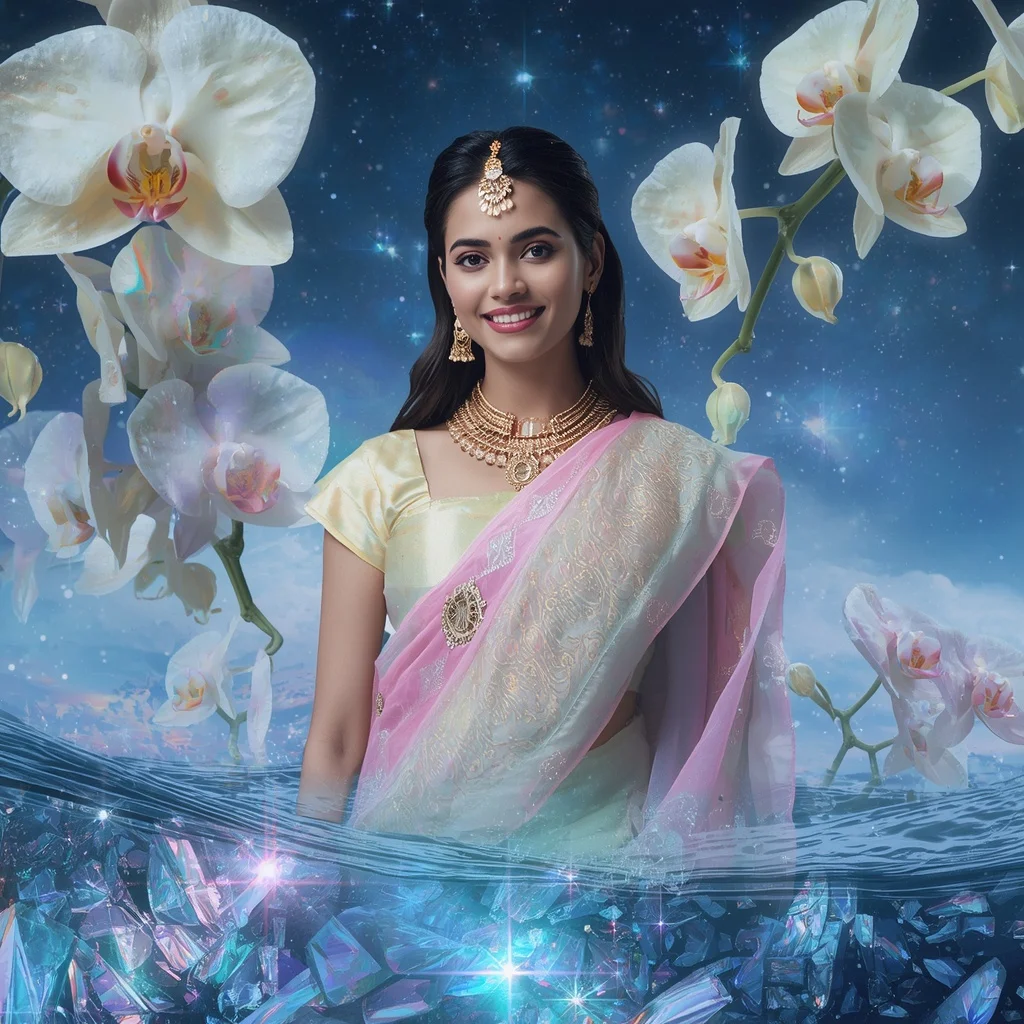 Festive Pastel Saree Floating Opal Orchid Celestial Ocean Collage Luxury Fashion | Trending Prompt Girls ChatGPT