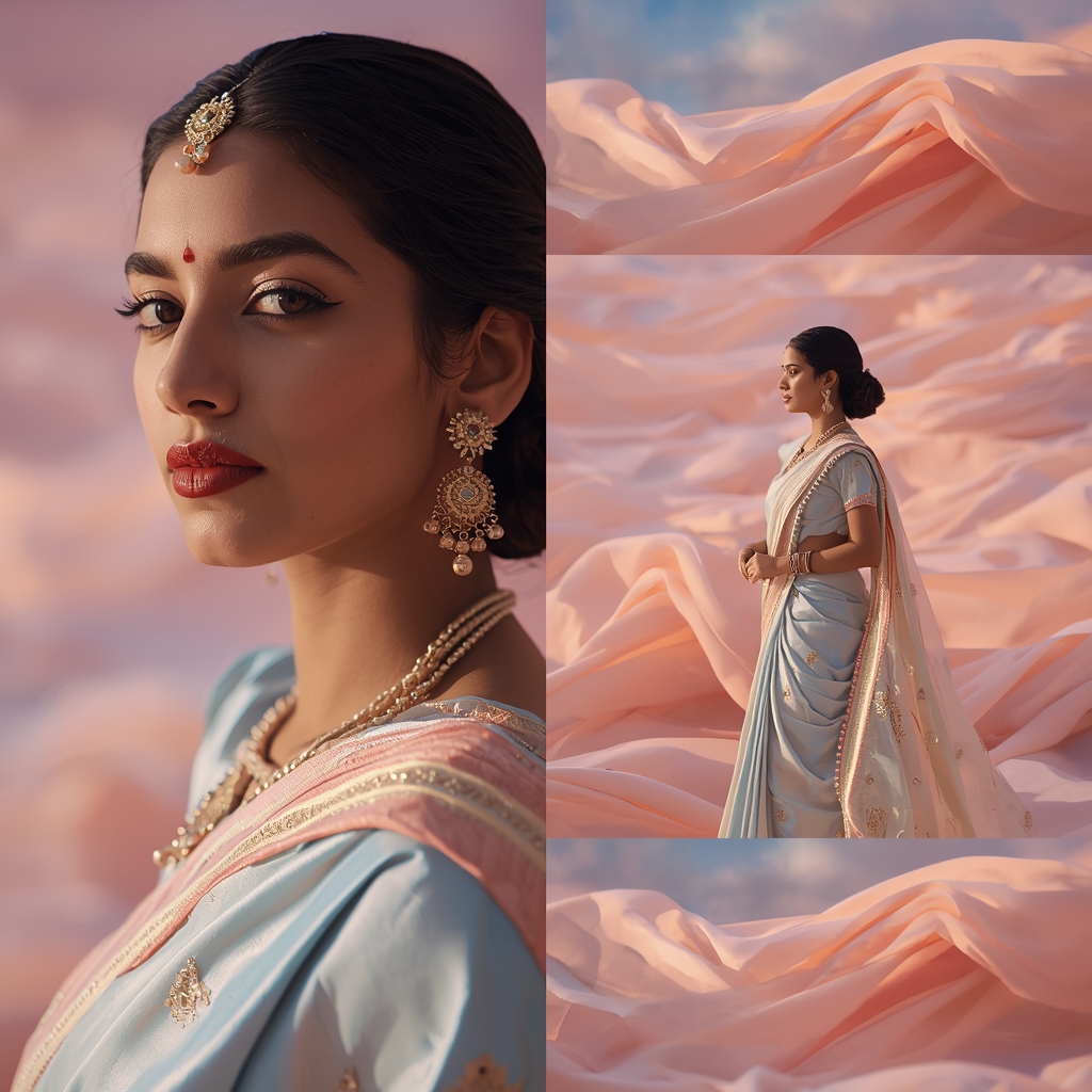 Festive Pastel Saree Floating Silk Horizon Collapse Collage | Soft Dimension Empress Prompt | Saree Ai Prompt Copy Paste For Gemini