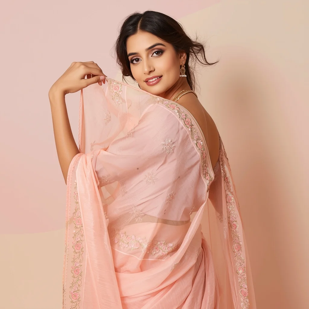 Festive Pastel Saree Girl Dupatta Front Lift Curve Pose | Instagram Aesthetic Ai Prompt