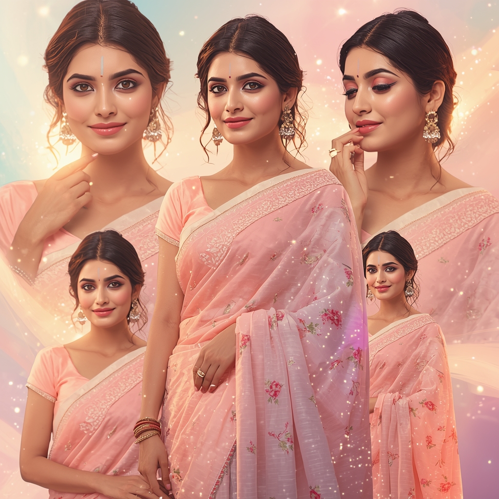 Festive Pastel Saree Glow Particle Flow Collage Cinematic Aesthetic | Desi Saree Ai Prompt