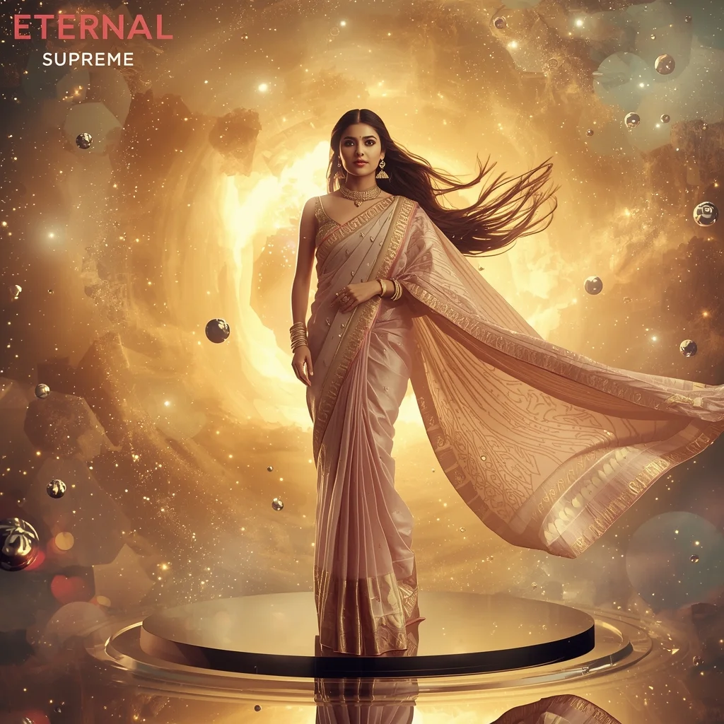 Festive Pastel Saree Golden Aurora Nebula Vortex Collage | Eternal Supreme Prompt | Beautiful Saree Girl Ai Prompt Cinematic