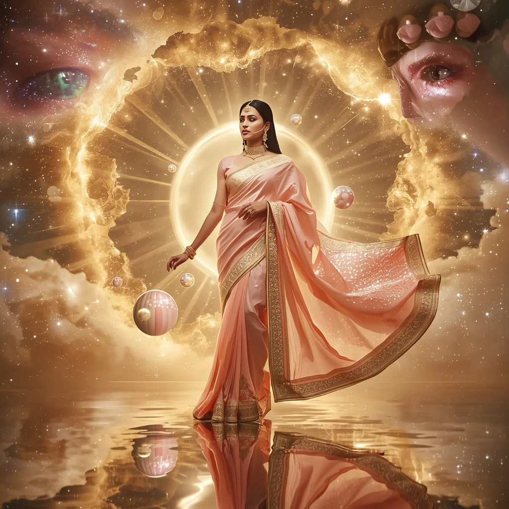 Festive Pastel Saree Golden Aurora Nebula Vortex Collage | Eternal Supreme Prompt | Saree Look Ai Prompt Modern Style
