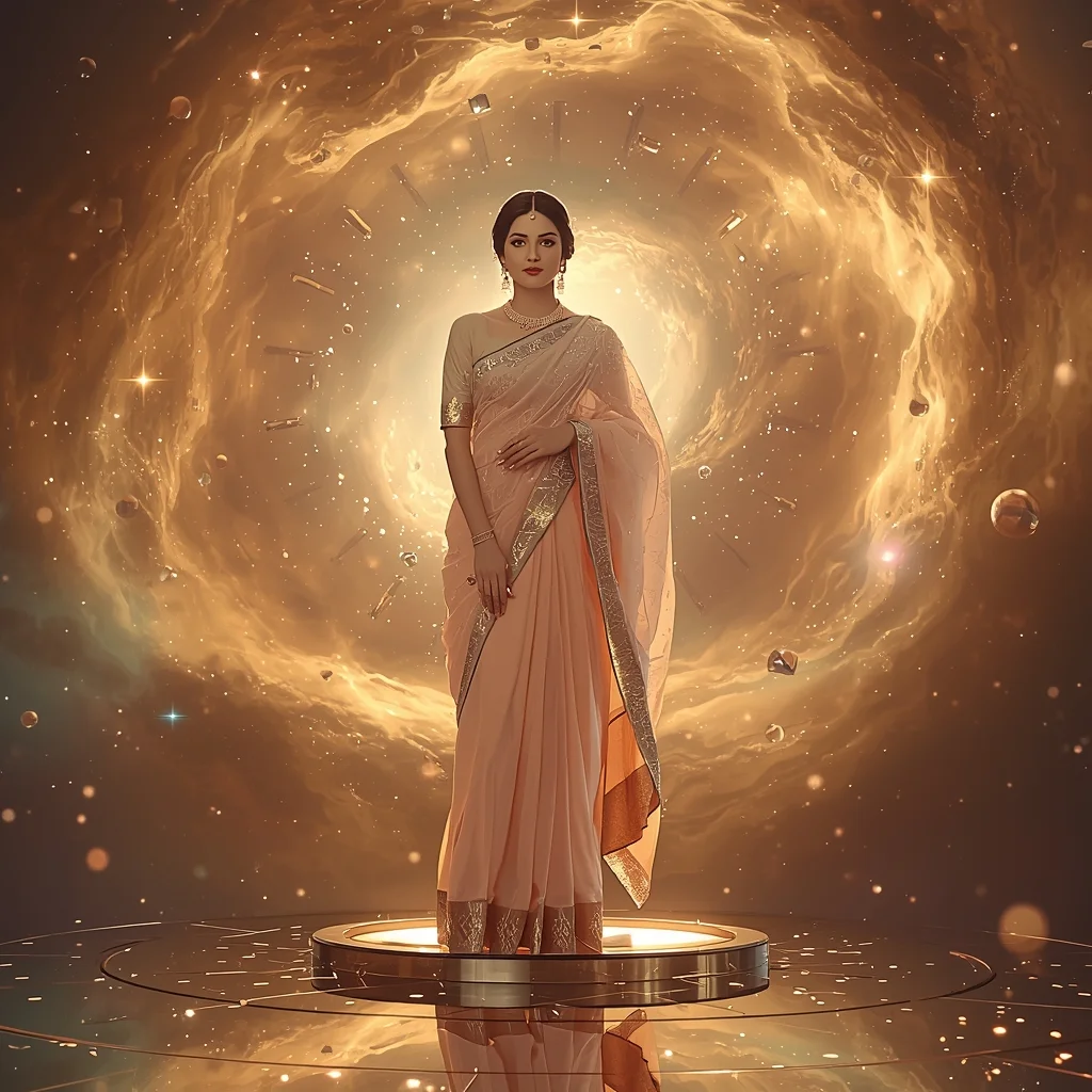 Festive Pastel Saree Golden Aurora Nebula Vortex Collage | Eternal Supreme Prompt | Saree Look Ai Prompt Modern Style