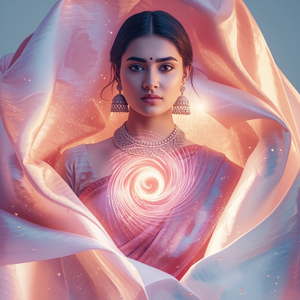 Festive Pastel Saree Hypnotic Ripple Vortex Energy Core Collage | Glow Motion Prompt | Saree Prompt Copy Paste