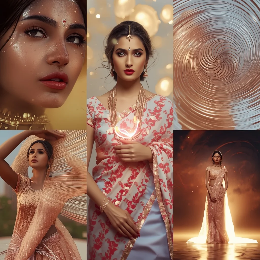 Festive Pastel Saree Hypnotic Ripple Vortex Energy Core Collage | Mesmerizing Glow Prompt | Trending Photo Editing Prompt