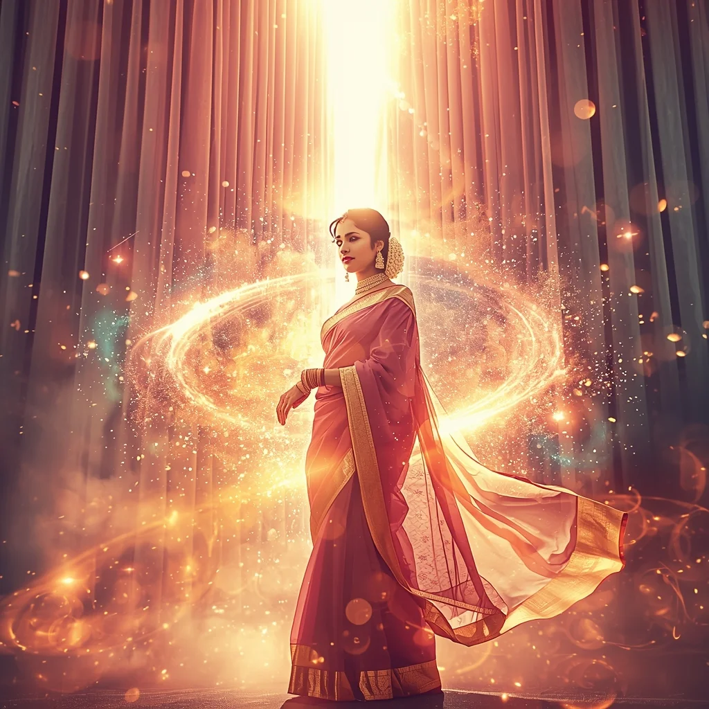 Festive Pastel Saree Imperial Cosmic Curtain Galaxy Burst Collage | Regal Symphony Prompt | Ai Gemini Saree Prompt