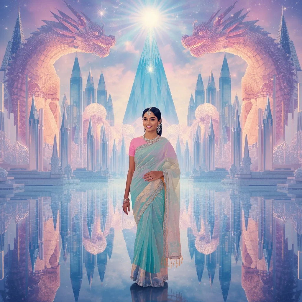 Festive Pastel Saree Infinite Aurora Crystal Dominion Collage Luxury | Prompt For Traditional Look For Girl