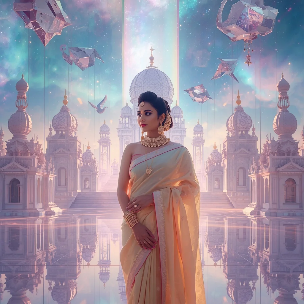 Festive Pastel Saree Infinite Celestial Crystal Sovereign Empire Collage Premium | Girl Prompt