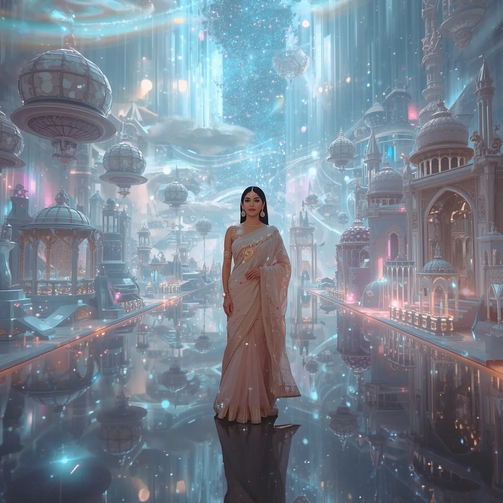 Festive Pastel Saree Infinite Crystal Aurora Celestial Empire Premium | Prompt For Gemini AI Girl