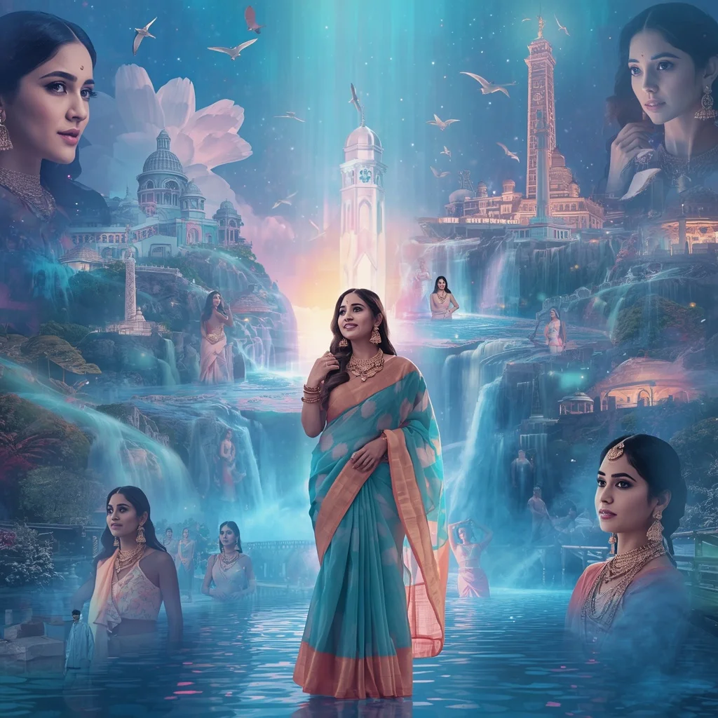 Festive Pastel Saree Infinite Crystal Aurora Celestial Realm Collage Premium | Wedding Ai Prompt