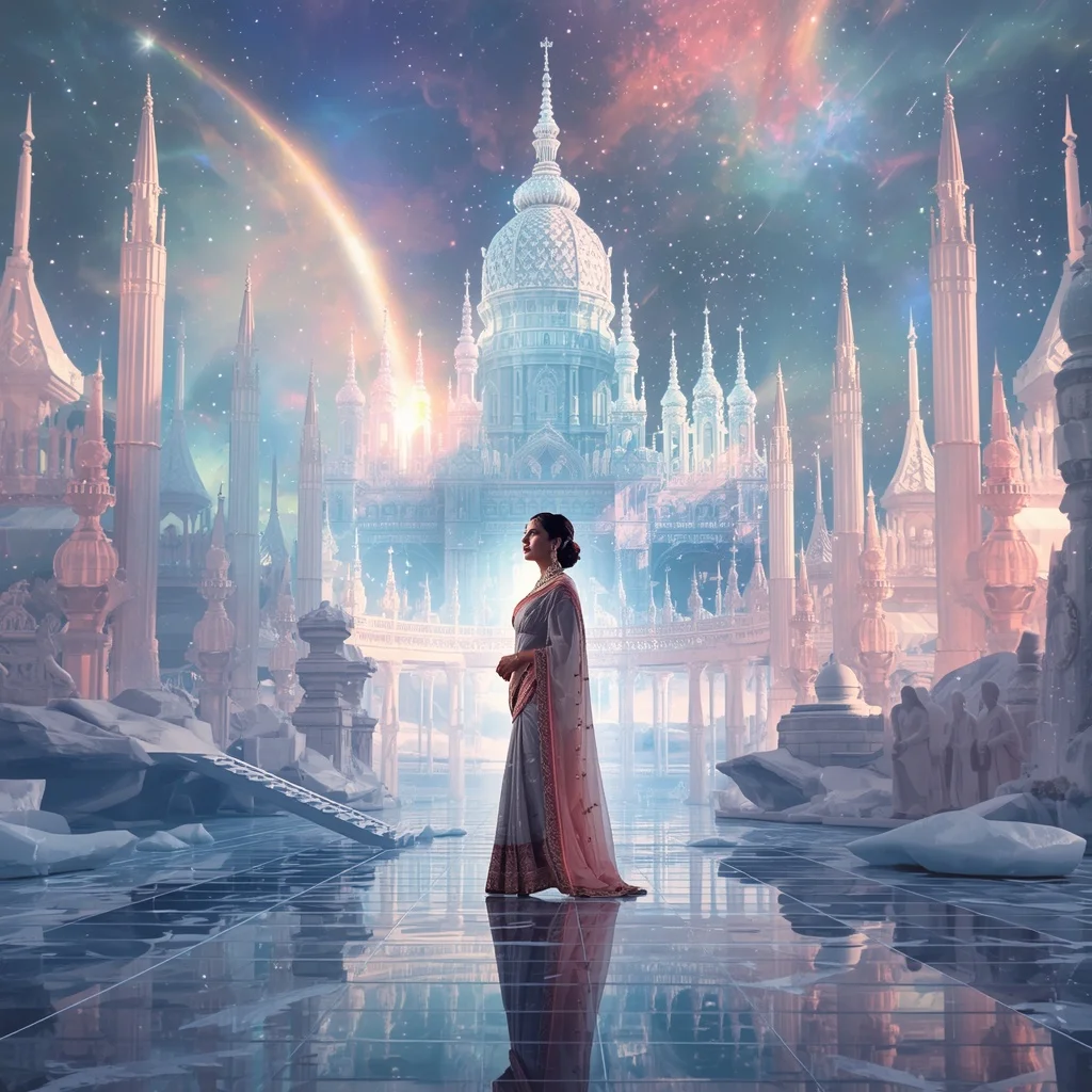 Festive Pastel Saree Infinite Crystal Aurora Kingdom Of Eternity Collage Premium | Prompt Gemini