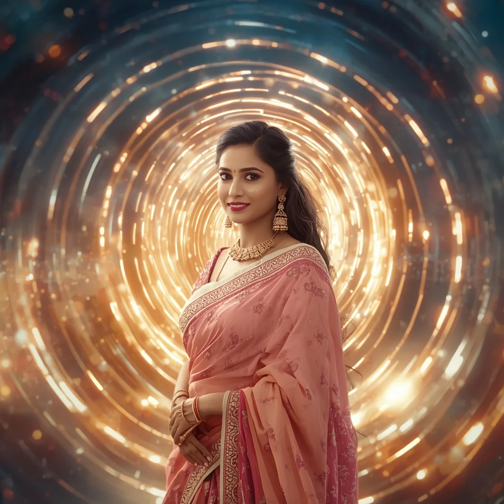 Festive Pastel Saree Infinite Light Orbit Celestial Kingdom Collage Premium Cinematic | Instagram Photography Ai Prompt