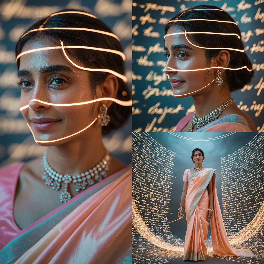 Festive Pastel Saree Infinite Light Script Collage | Written Universe Luxury Prompt | Saree Girl Ai Prompt