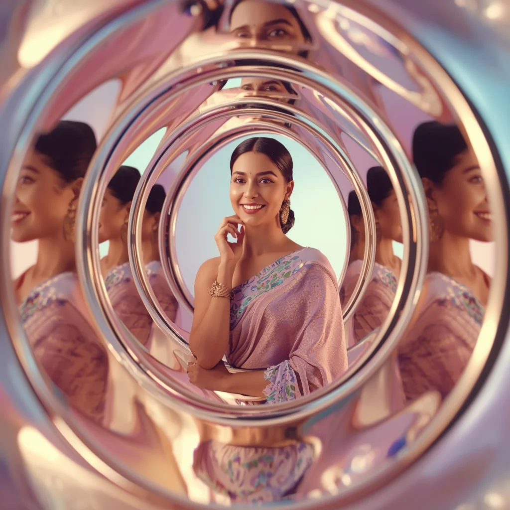 Festive Pastel Saree Infinite Mirror Arc Loop Collage Luxury Cinematic | New Ai Prompt For Image Generation Free