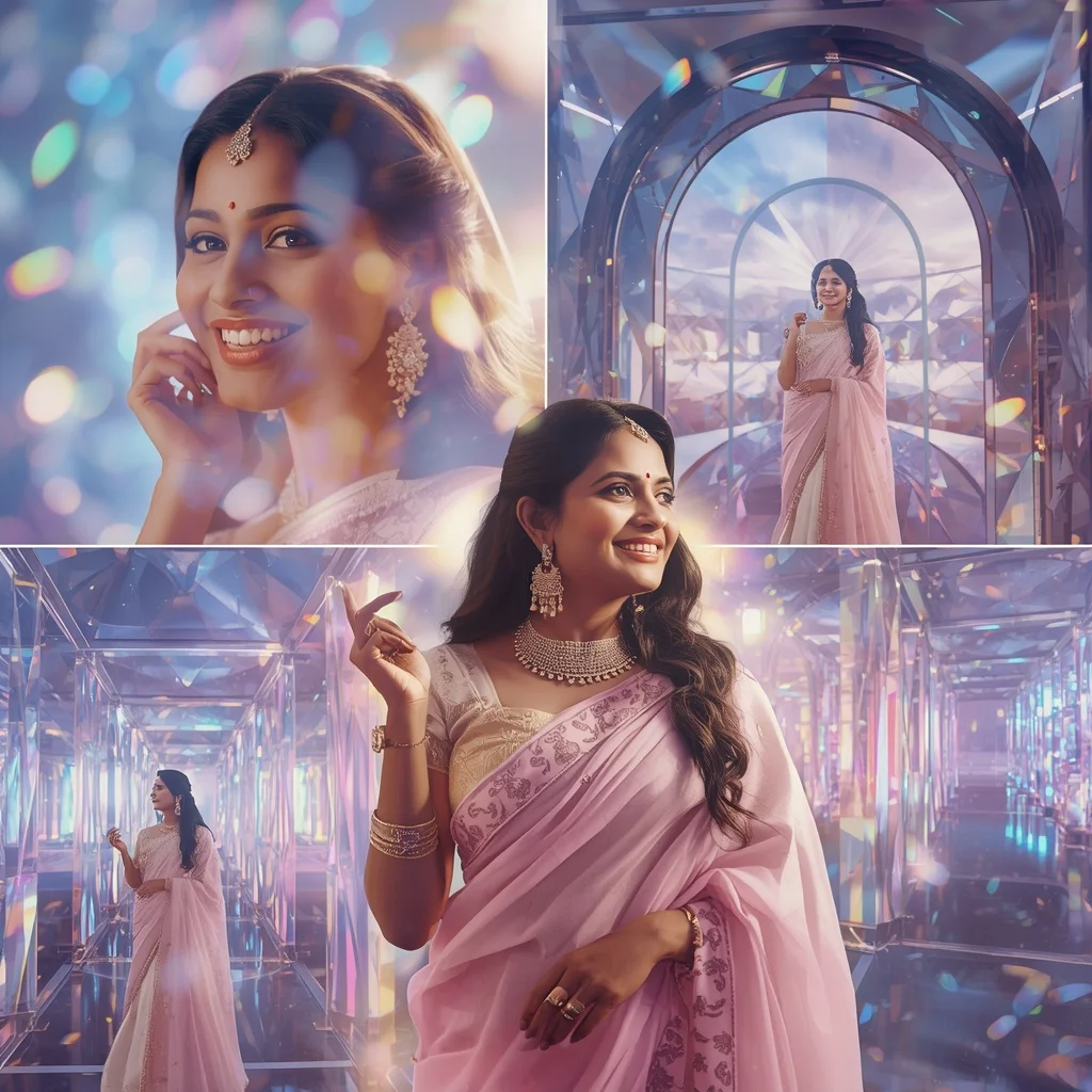 Festive Pastel Saree Infinite Prism Celestial Observatory Collage Premium Cinematic | Prompt For Gemini AI Girl Style Trending Instagram