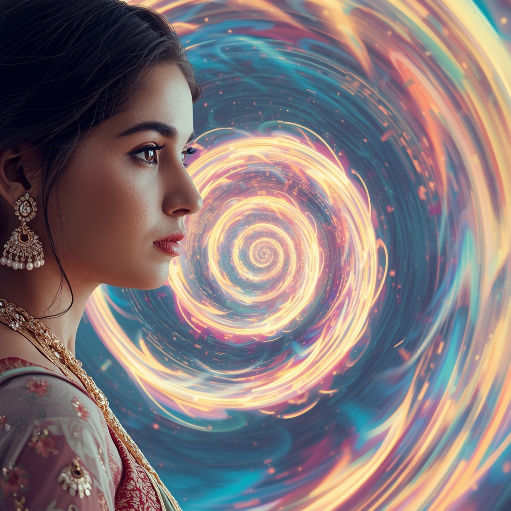 Festive Pastel Saree Infinite Spiral Birth Collage | Creation Motion Luxury Prompt | Saree Look Ai Prompt Modern Style