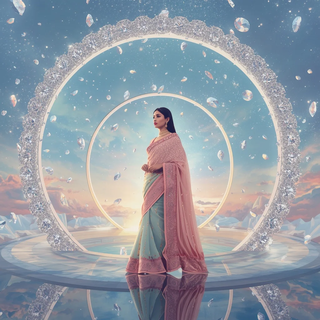 Festive Pastel Saree Infinity Diamond Aurora Dome Collage Premium Fashion | New Instagram Trend Prompt For Girl Attitude