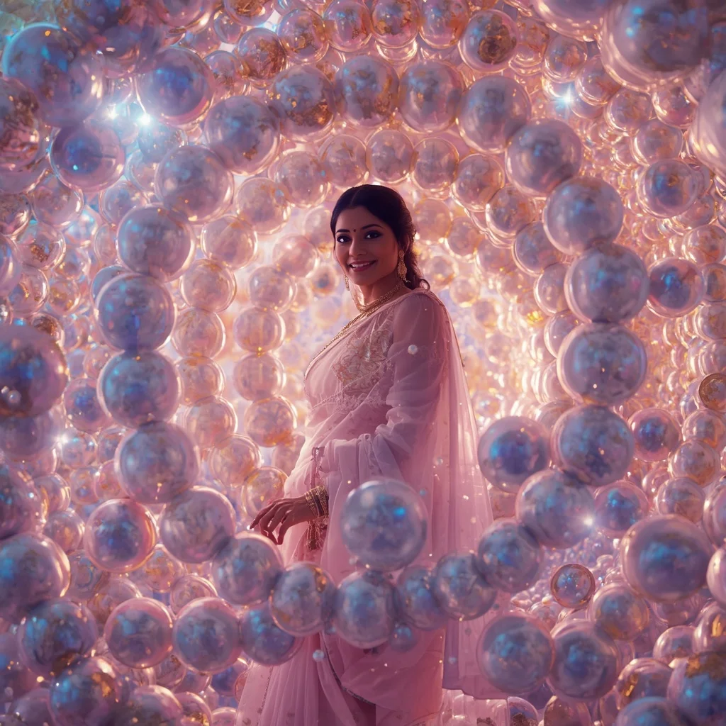 Festive Pastel Saree Kinetic Pearl Sculpture Collage Advanced Design | Prompt For Gemini Ai Girl Style Trending Instagram Reddit