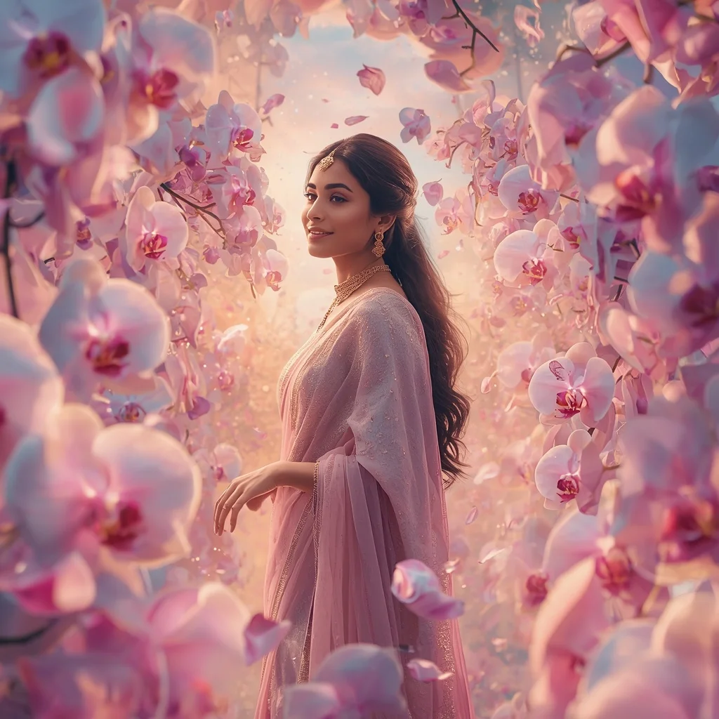 Festive Pastel Saree Layered Aurora Orchid Realms Collage Cinematic | Prompt Seen Trending Girl Instagram