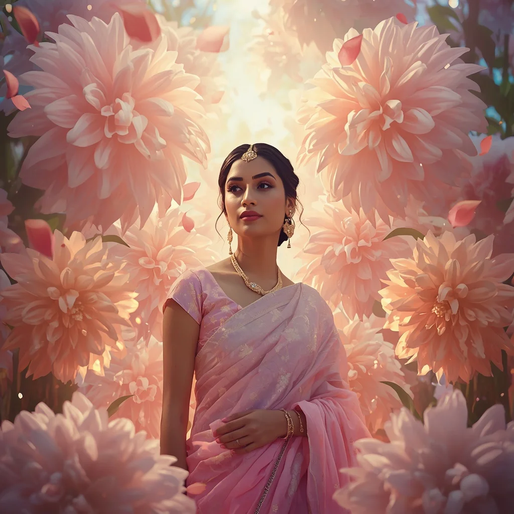 Festive Pastel Saree Light Dahlia Galaxy Kingdom Collage Cinematic | Prompt Ai For Girl Aesthetic