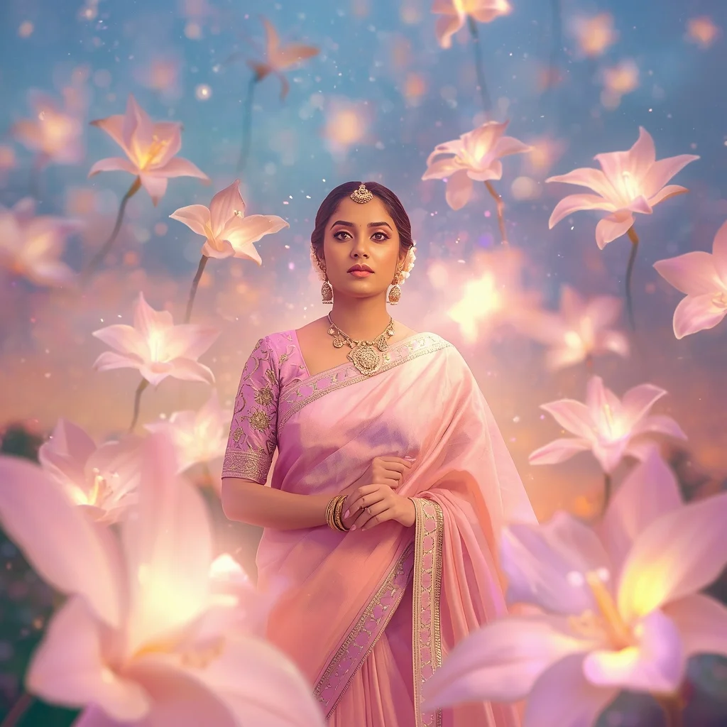 Festive Pastel Saree Light Gardenia Constellation Collage Cinematic | Grok Ai Prompt