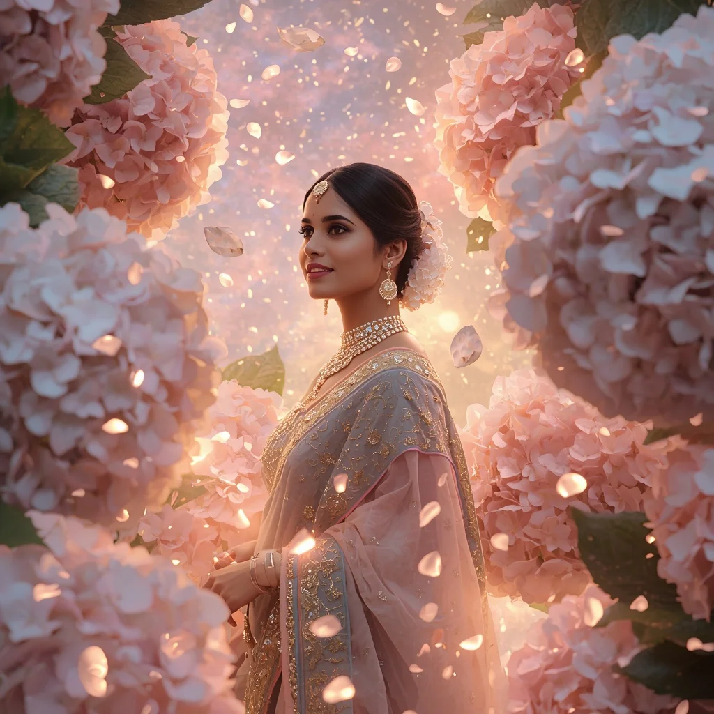 Festive Pastel Saree Light Hydrangea Galaxy Empire Collage Cinematic | New Instagram Trend Prompt For Girl Attitude