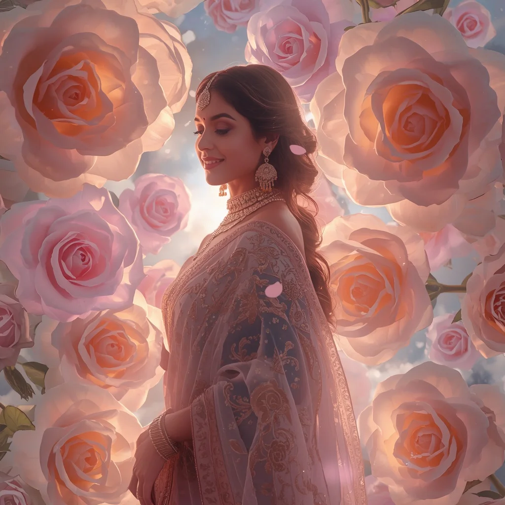 Festive Pastel Saree Light Rose Nebula Empire Collage Cinematic | Prompt Seen Trending Girl 2026 Butterfly