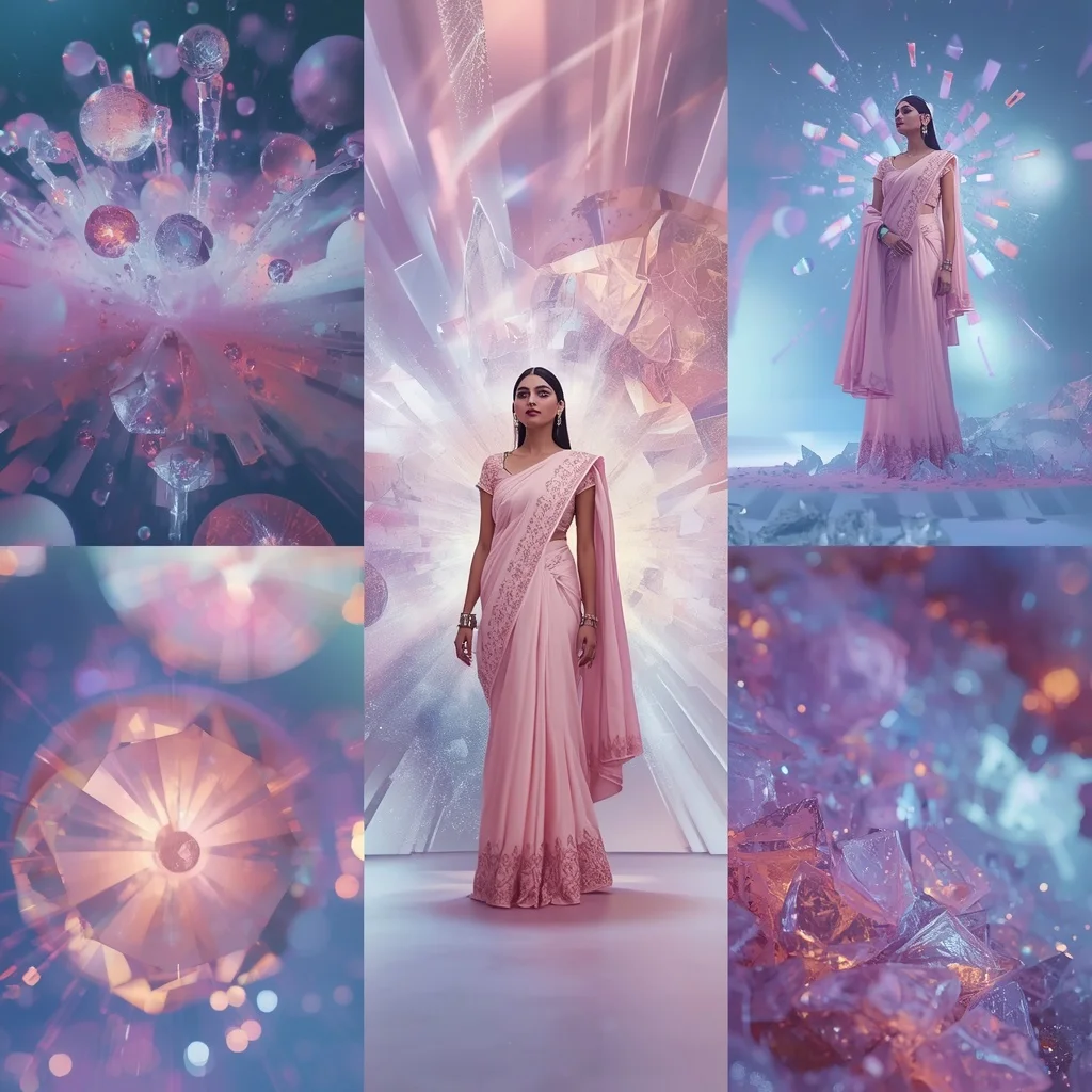 Festive Pastel Saree Liquid Sapphire Supernova Collage Luxury Cinematic | Traditional Saree Prompt