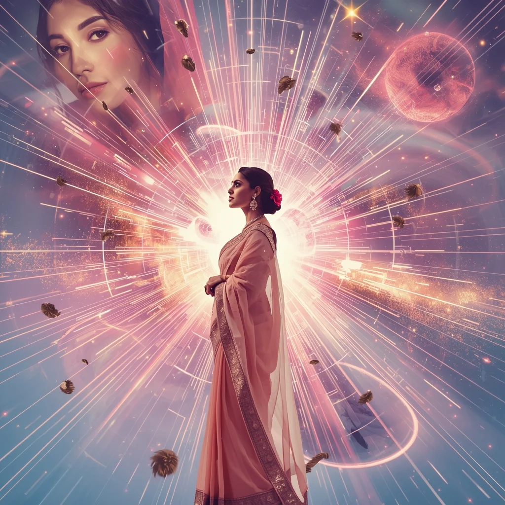 Festive Pastel Saree Magnetic Grid Cosmic Curtain Galaxy Energy Explosion Collage | Dramatic Ultimate Reveal Prompt | Cinematic Saree Ai Prompt