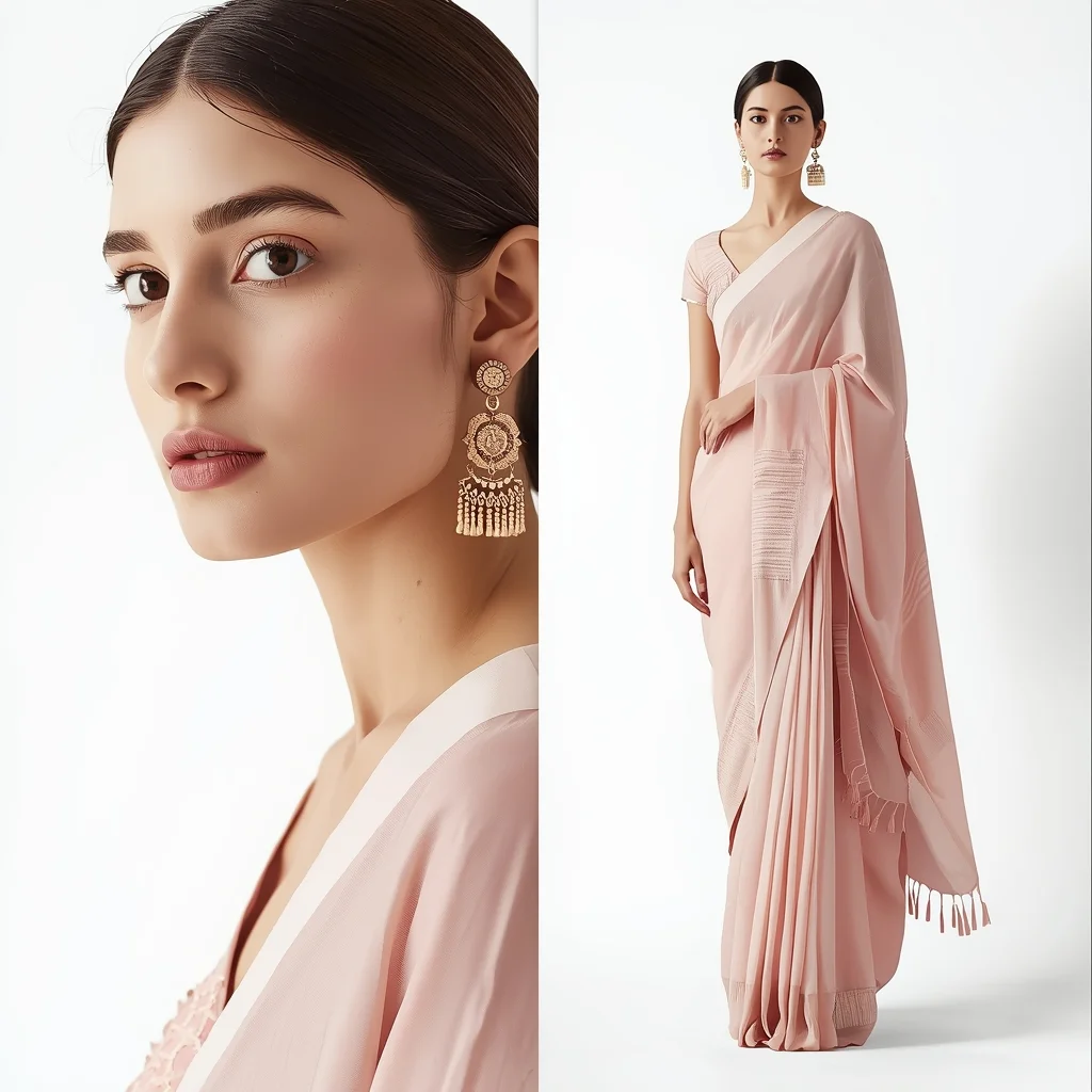 Festive Pastel Saree Minimal White Studio Collage | Clean Luxury Premium Prompt | Saree Photoshoot Prompt Ultra Realistic