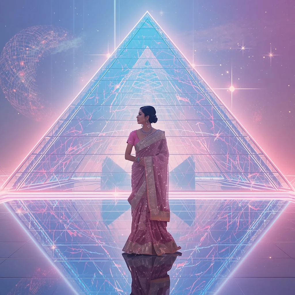 Festive Pastel Saree Neon Constellation Infinity Pyramid Collage Modern | Trending Prompt In Instagram Ai Photo Girls