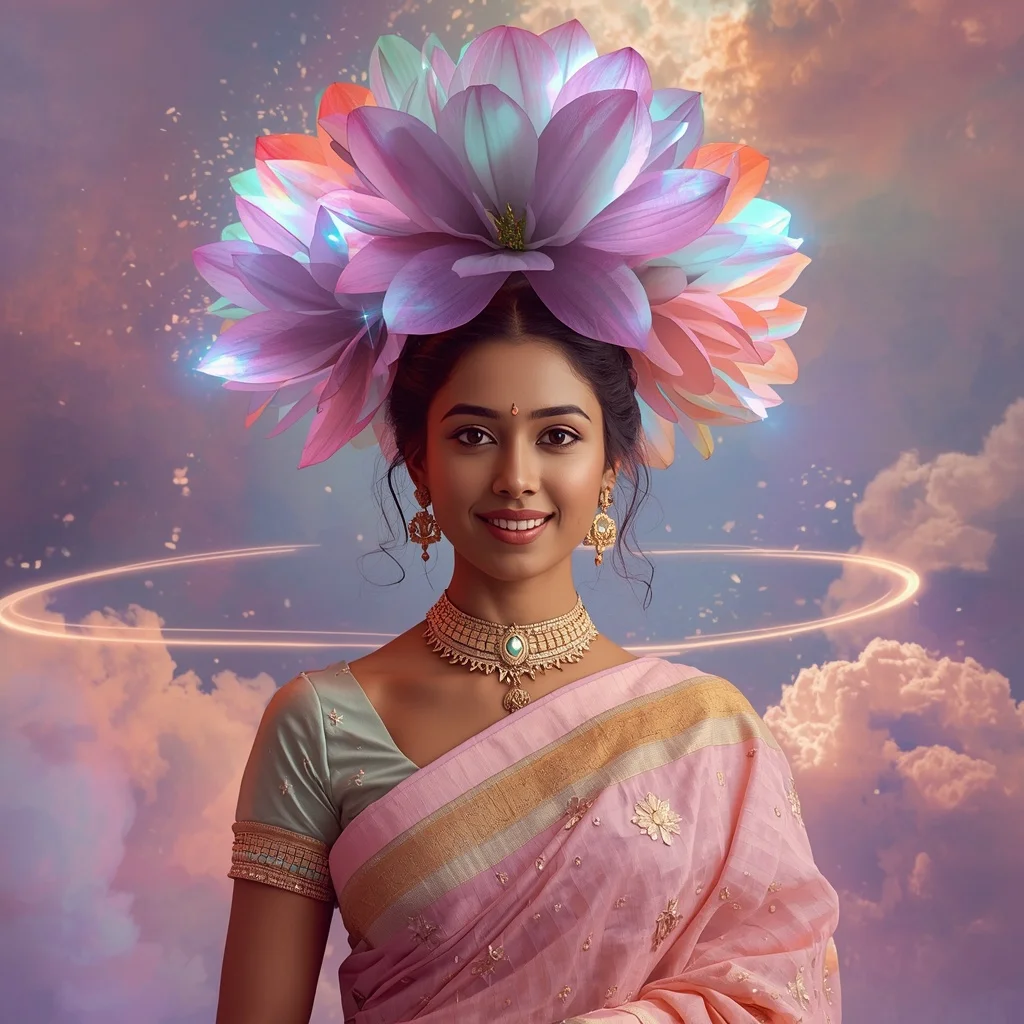 Festive Pastel Saree Neon Galaxy Magnolia Crown Collage Modern Cinematic | Youtube Thumbnail Ai Prompt