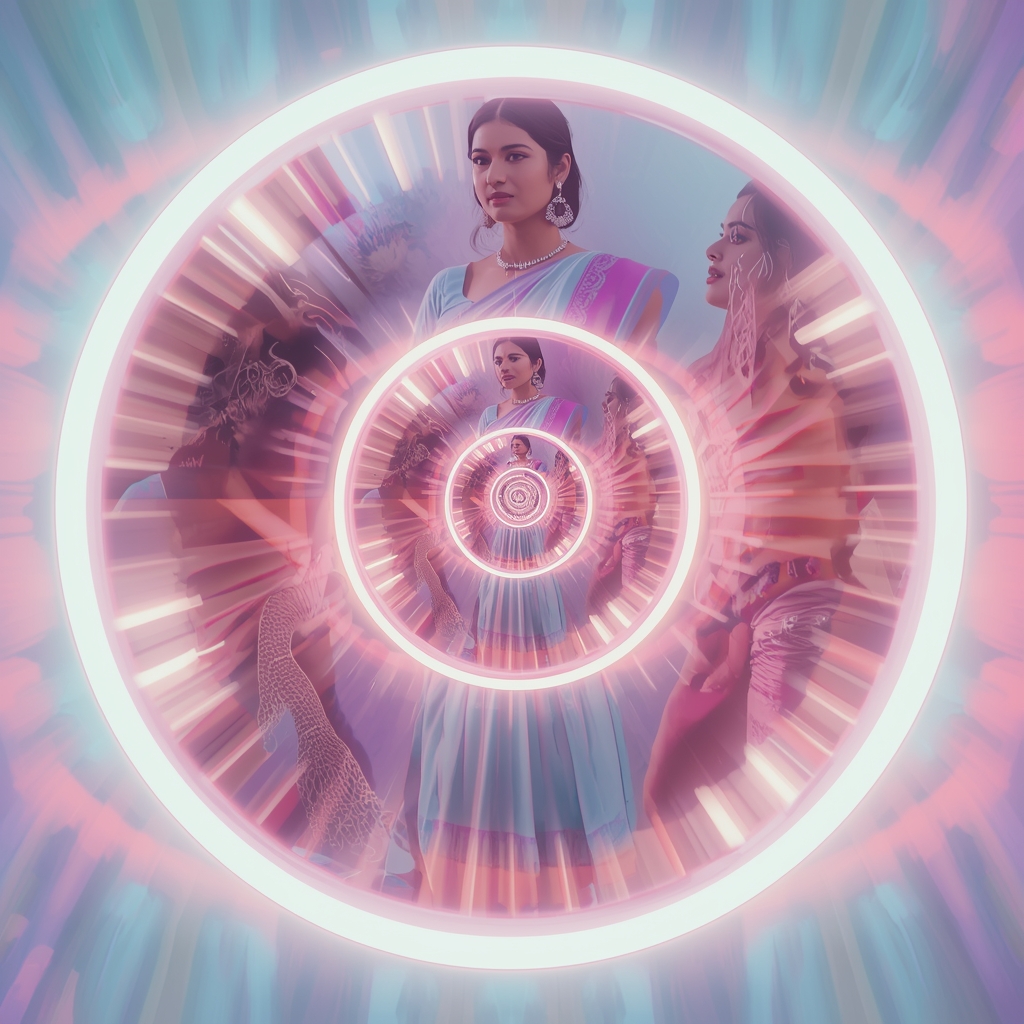 Festive Pastel Saree Neon Helix Spiral Collage Cinematic Aesthetic | Beautiful Saree Girl Ai Prompt Cinematic